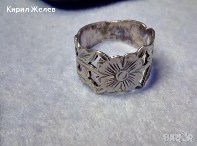 СТАРИНЕН РЪЧНО ФЛОРАЛНО ОРНАМЕНТИРАН СРЕБЪРЕН ПРЪСТЕН ВИСОКА ПРОБА СРЕБРО МАЙСТОРСКА РАБОТА 50066, снимка 7 - Антикварни и старинни предмети - 50335652