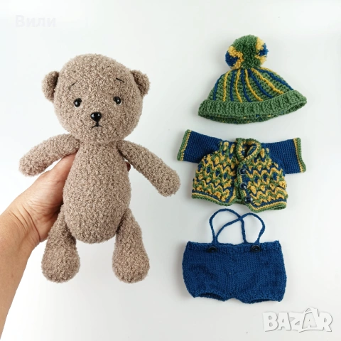 Плетено мече с дрешки, плетени играчки ръчна изработка, подарък за момченце, плюшени играчки, снимка 6 - Други - 52042496