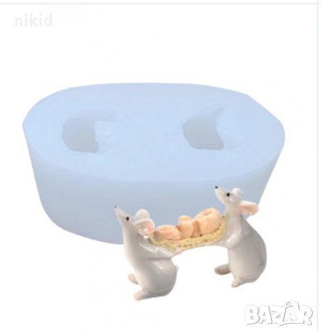 3d  2 Мишки с ядки силиконов молд форма декорация торта фондан шоколад гипс сапун и др 