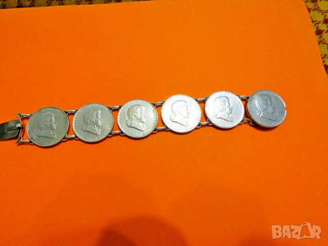 масивна мъжка сребърна гривна със сребърни  6 монети от  2 австрийски шилинга 1931г сребро, снимка 4 - Гривни - 39070787