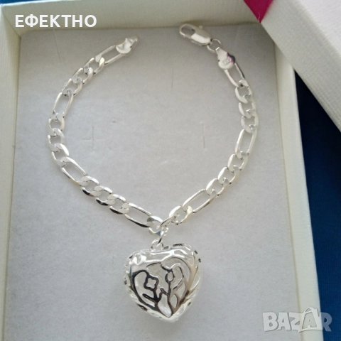 Сребърна, дамска гривна със сърце/ плочка. 10 различни модели. В кутия за подарък., снимка 6 - Гривни - 14580920