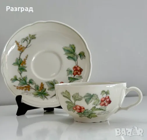Порцеланов сет чаша с чинийка за чай Seltmann Weiden Bavaria W.Germany, Waldbeere, снимка 2 - Чаши - 48544851