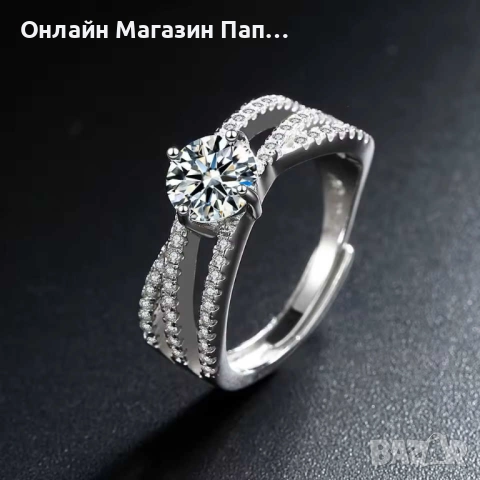 SMTCAT Сребърен Пръстен 925 с Кръстосан Дизайн и 7мм Циркон, снимка 4 - Пръстени - 52468096