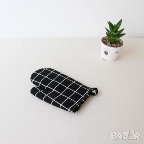 Ръкавица за фурна, памук/лен, 16x27 см, черно/бяло, снимка 3 - Други - 52853787