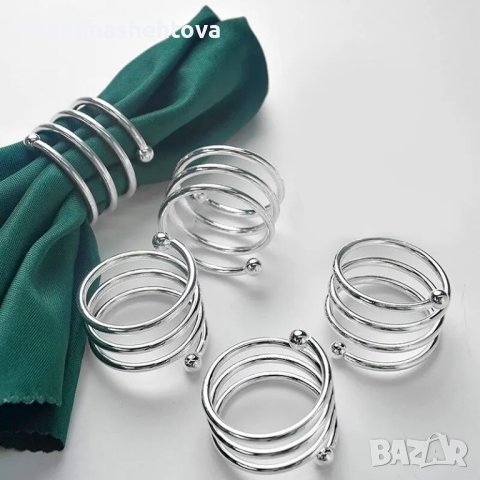 Комплект 6 броя пръстени за салфетки от плат сребрист цвят