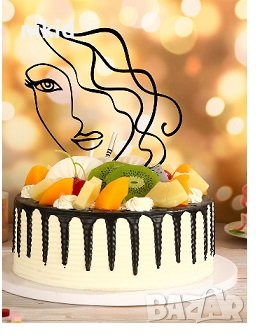 1 вид Абстрактно дамско лице контур черен топер украса декор торта, снимка 3 - Други - 36932799