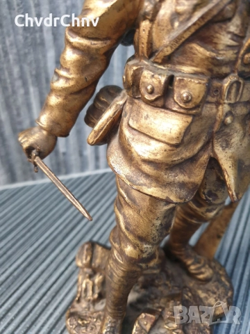28см-2кг Ruffony статуетка/стара френска бронзова скулптура/фигура на войник с нож и пушка, снимка 6 - Антикварни и старинни предмети - 52967720