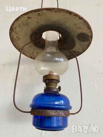 Ретро газена лампа със син резервоар, снимка 2 - Антикварни и старинни предмети - 43921631