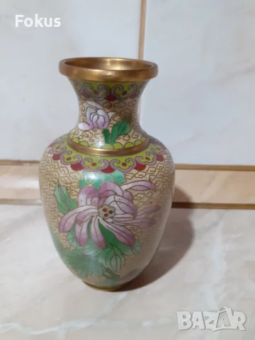 Cloisonne Клоазоне стара ваза бронз клетъчен емайл, снимка 2 - Антикварни и старинни предмети - 50999346