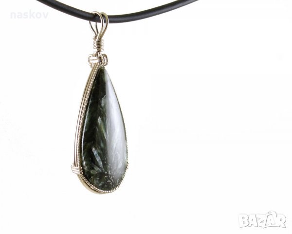 Серафинит сребърна висулка - Уникат, снимка 4 - Колиета, медальони, синджири - 28456738