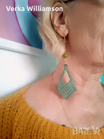  Зелени обици от дърво модел 8