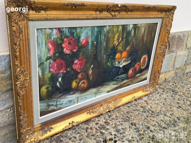 стара картина натюрморт маслени бои върху платно , снимка 5 - Картини - 51941692