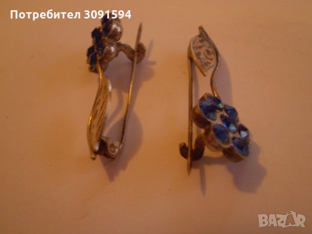 Две дамски брошки игли син кристал сребърно покритие , снимка 11 - Антикварни и старинни предмети - 35659894