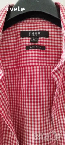 Мъжка риза каре бяло с червено, снимка 2 - Ризи - 48568450