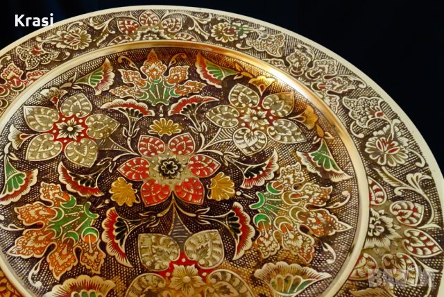 Бронзов поднос,плато цветен клетъчен емайл. , снимка 3 - Антикварни и старинни предмети - 26984541