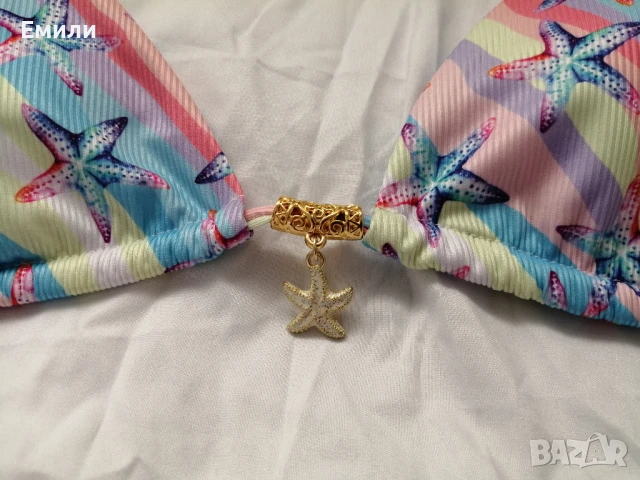 Нов комплект цветен дамски бански от две части с принт морски звезди р-р XS, S, M, L, снимка 4 - Бански костюми - 50899807