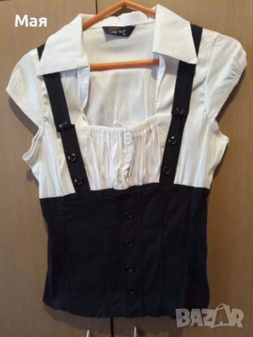 Елегантна дамска риза бял сатен и черно бюстие  размер 44