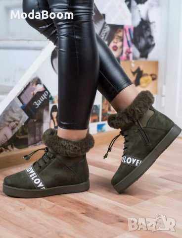 💚Стилни равни дамски боти велур и пух💚