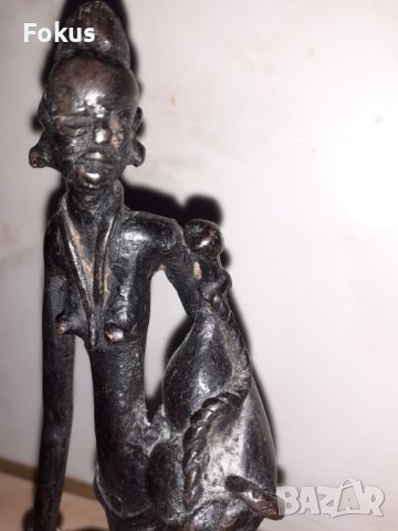 Уникална стара африканска бронзова статуетка фигура пластика, снимка 2 - Антикварни и старинни предмети - 43152805
