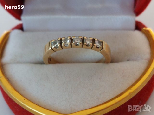 Дамски златен пръстен с пет брилянта/диамат,брилянт/, снимка 2 - Пръстени - 35500293