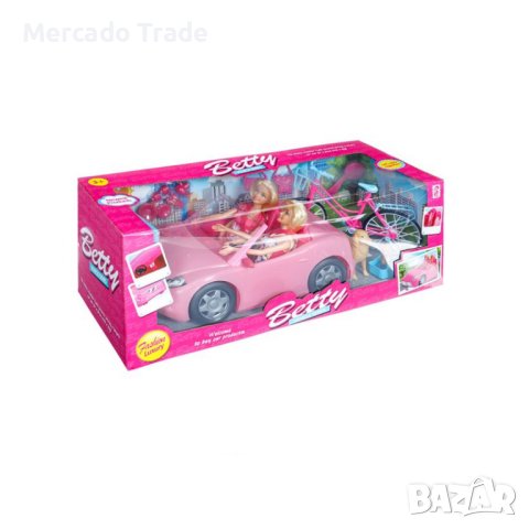 Кукли Mercado Trade, Бети с кола и велосипед, Розов, снимка 2 - Кукли - 43119613
