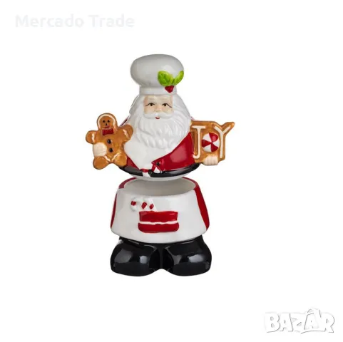 Коледен буркан за бисквитки Mercado Trade, Керамика, Дядо Коледа с бисквитка, снимка 3 - Кутии за храна - 47641554