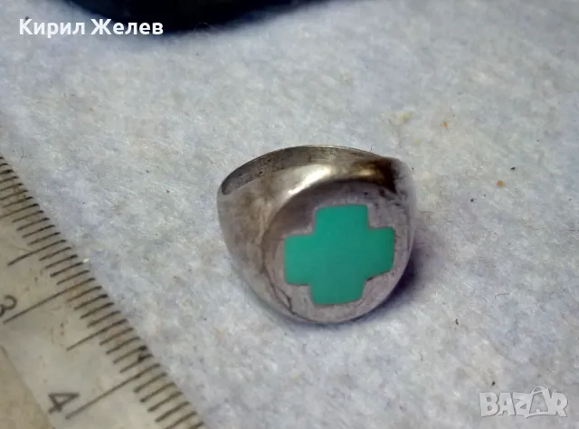 СТИЛЕН СРЕБЪРЕН ПРЪСТЕН СРЕБРО 925 с КРЪСТООБРАЗЕН ЗЕЛЕН ЕМАЙЛ РЪЧНА АРТ РАБОТА 49997