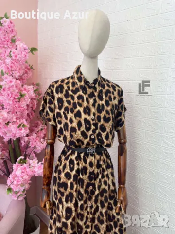 леопардова рокля тип риза, снимка 3 - Рокли - 50329345