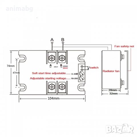 ANIMABG Модул за плавен старт и стоп на монофазен двигател, Модел SSR-60WA-R2, 2kW, Черен, снимка 4 - Друга електроника - 39264826