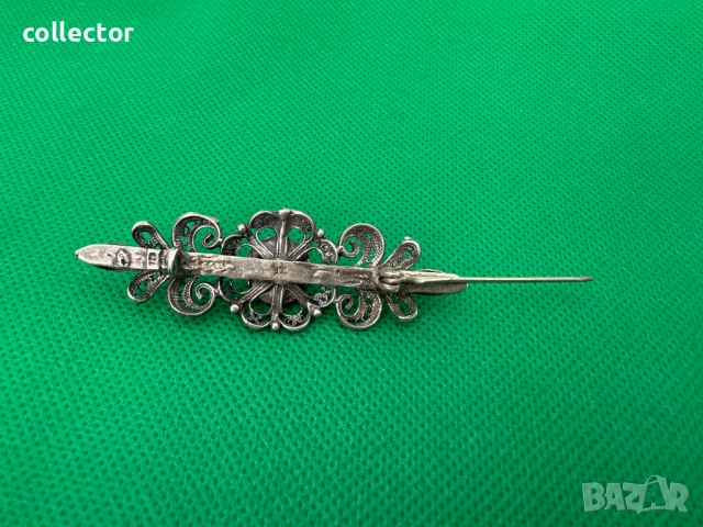 Стара сребърна брошка с камък. №7508, снимка 5 - Колиета, медальони, синджири - 52084663