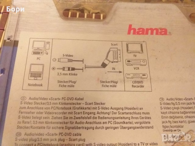 ''hama'' 10м  аудио/видео/скарт-SVIDEO-3.5мм жак мъжко, снимка 6 - Плейъри, домашно кино, прожектори - 28129942