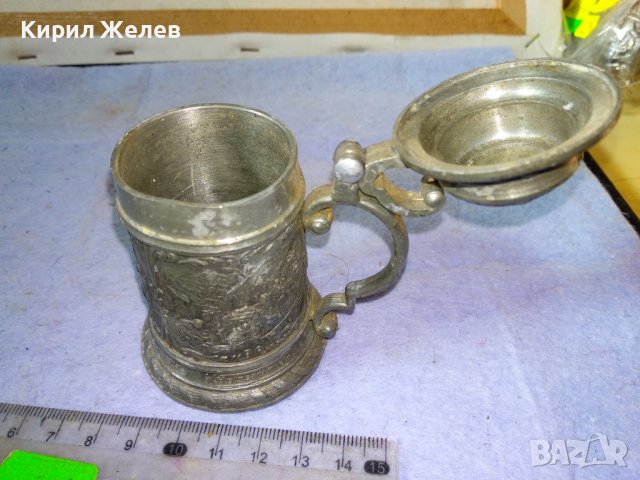 Стара РЯДКА БОГАТО ОРНАМЕНТИРАНА НЕМСКА КОЛЕКЦИОНЕРСКА ЦИНКОВА МИНИ ХАЛБА За БИРА с МАРКИРОВКА 42671, снимка 9 - Колекции - 43949414