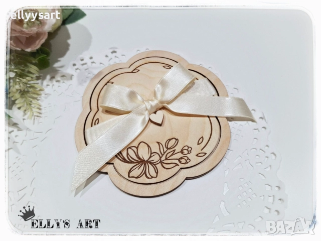 Дървена гравирана покана за кръщене, декорирана с панделка, снимка 4 - Подаръци за кръщене - 52517919