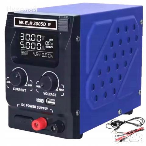 Захранващ блок WEP 3005D-IV, 30V, 5A, импулсно, с цифров дисплей (V/A/W), USB бързо зареждане