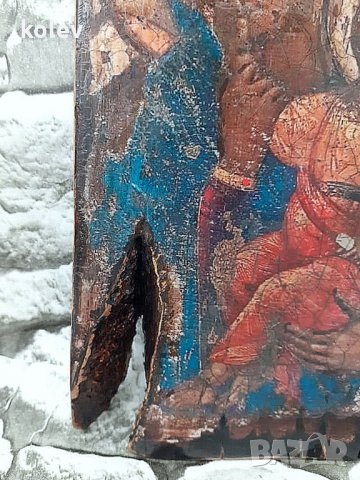 старинна икона на Света Богородица с Младенеца 21/11.5 см, декупаж уникат, снимка 3 - Икони - 32361707