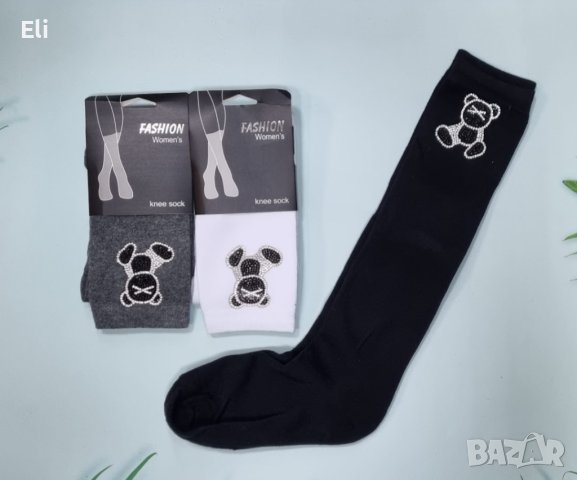 Модерни чорапи до коляното с декоративни камъчета , снимка 3 - Дамски чорапи - 42993245