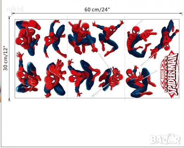 11 малки спайдърмен Spiderman стикер постер лепенка за стена и мебел детска стая самозалепващ, снимка 3 - Други - 28720582