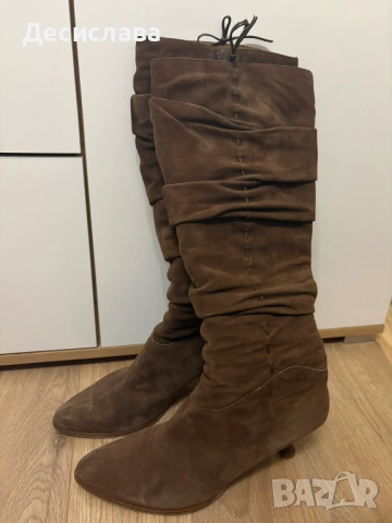 Ботуши естествен велур в кафяво, снимка 3 - Дамски ботуши - 53429390