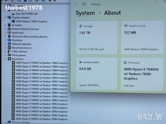 Geekom A7 Mini PC`Ryzen 9-7940HS/64GB DDR5/2000GB SSD NVMe Gen 4, снимка 8 - Геймърски - 52581534