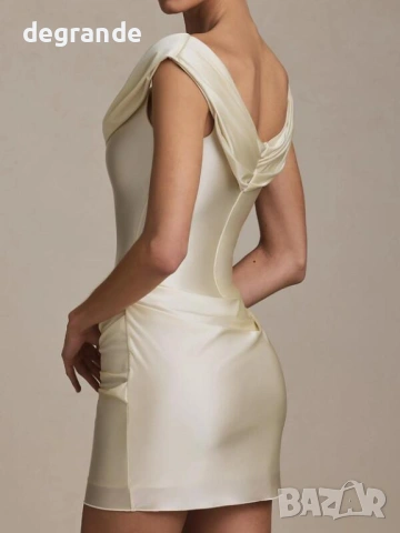 Къса сатенена рокля Черно Бордо Шампанско, снимка 6 - Рокли - 53195662