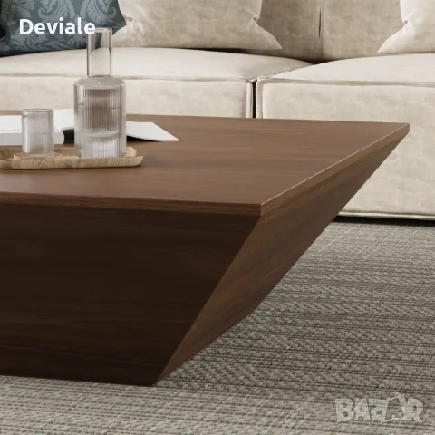 Модерна Минималистична дървена трапецовидна холна масичка за кафе с място за съхранение, орехов фурн, снимка 9 - Маси - 48397647