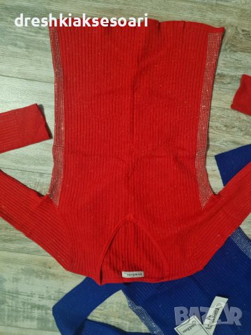 Плетени блузки с ивица с камъни, снимка 3 - Блузи с дълъг ръкав и пуловери - 43480786
