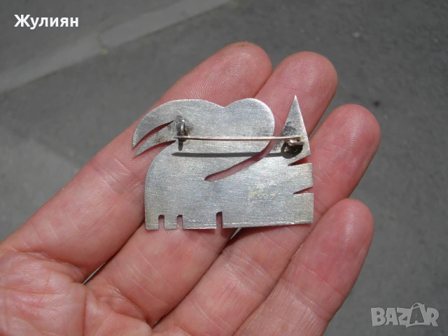 СТАРА ПОСРЕБРЕНА БРОШКА С ПЕЛИКАН, снимка 4 - Антикварни и старинни предмети - 50821185