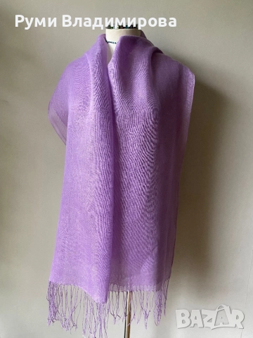 Люляково лилав шал от 100 % лен, снимка 3 - Шалове - 52703129