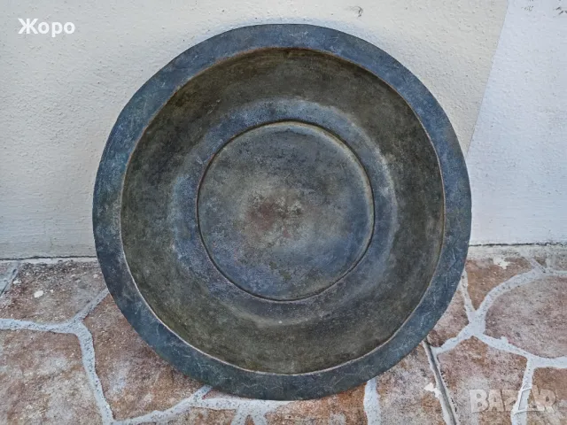 много стара възрожденска паница медна бакърена чиния тасче, снимка 1