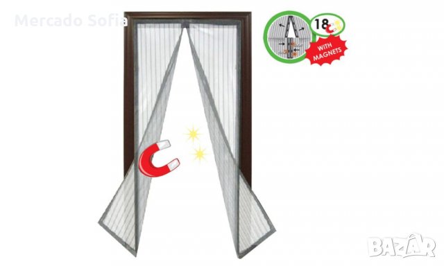 Мрежа за врата с магнити, Черен, 220x100 см, снимка 2 - Пердета и завеси - 32629558