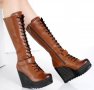Ботуши на платформа - кафява кожа - 1905, снимка 2