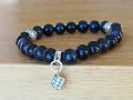 Дамска Гривна Стерлингово Сребро и 8 мм Камъни Синя Звездна Галактика /Син Пясъчен Авантюрин, снимка 3