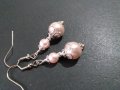 Изящни обици с нежни розови кристални перли и орнаменти в цвят Сребро , снимка 4