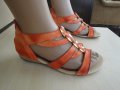 Оранжеви кожени дамски сандали със "златни" елементи, летни обувки, чехли, естествена кожа, снимка 7